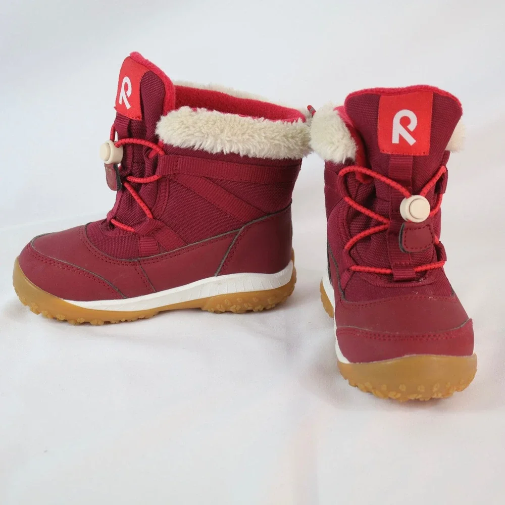 Reima Burgundy Red Winter Faux Fur Trim Waterproof Boots Kids Size 24 / US 8